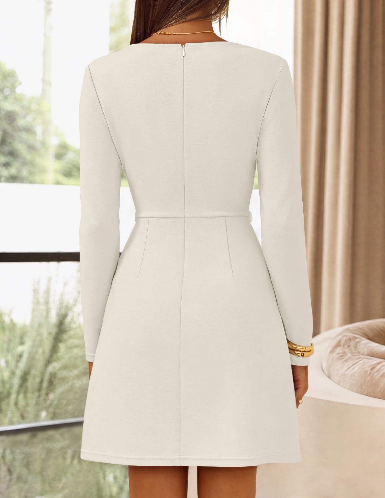 MEROKEETY Women's Fall Business Casual Work Office Long Sleeve Mini Dress