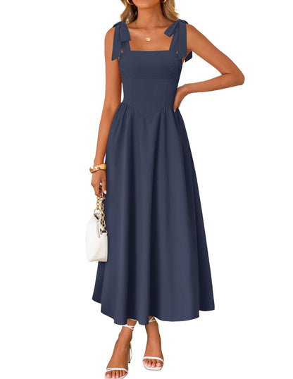 ZESICA Women's Summer Tie Shoulder Wedding Guest Maxi Dress