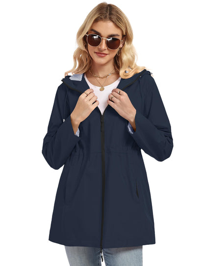 TCOT Rain Jacket Women Lined Raincoats Waterproof Hooded Long Trench Coat