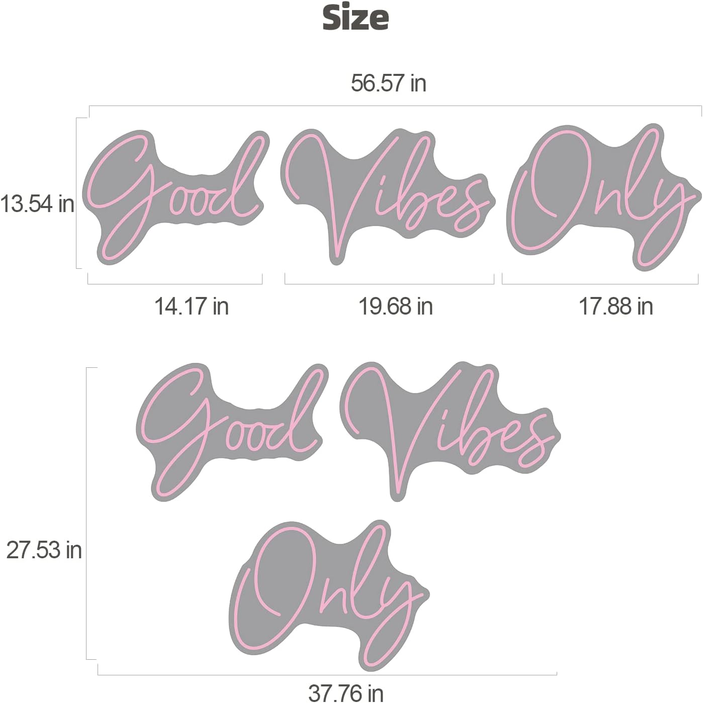 Large Good Vibes Only Neon Signs for Wall Decor -56.57" x 13.5" Pink