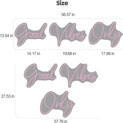 Large Good Vibes Only Neon Signs for Wall Decor -56.57" x 13.5" Pink