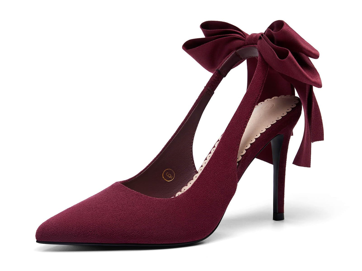 Coutgo Womens Slingback High Heels with Bow Closed Pointed Toe Wedding Bride Dress Shoes Satin Pumps