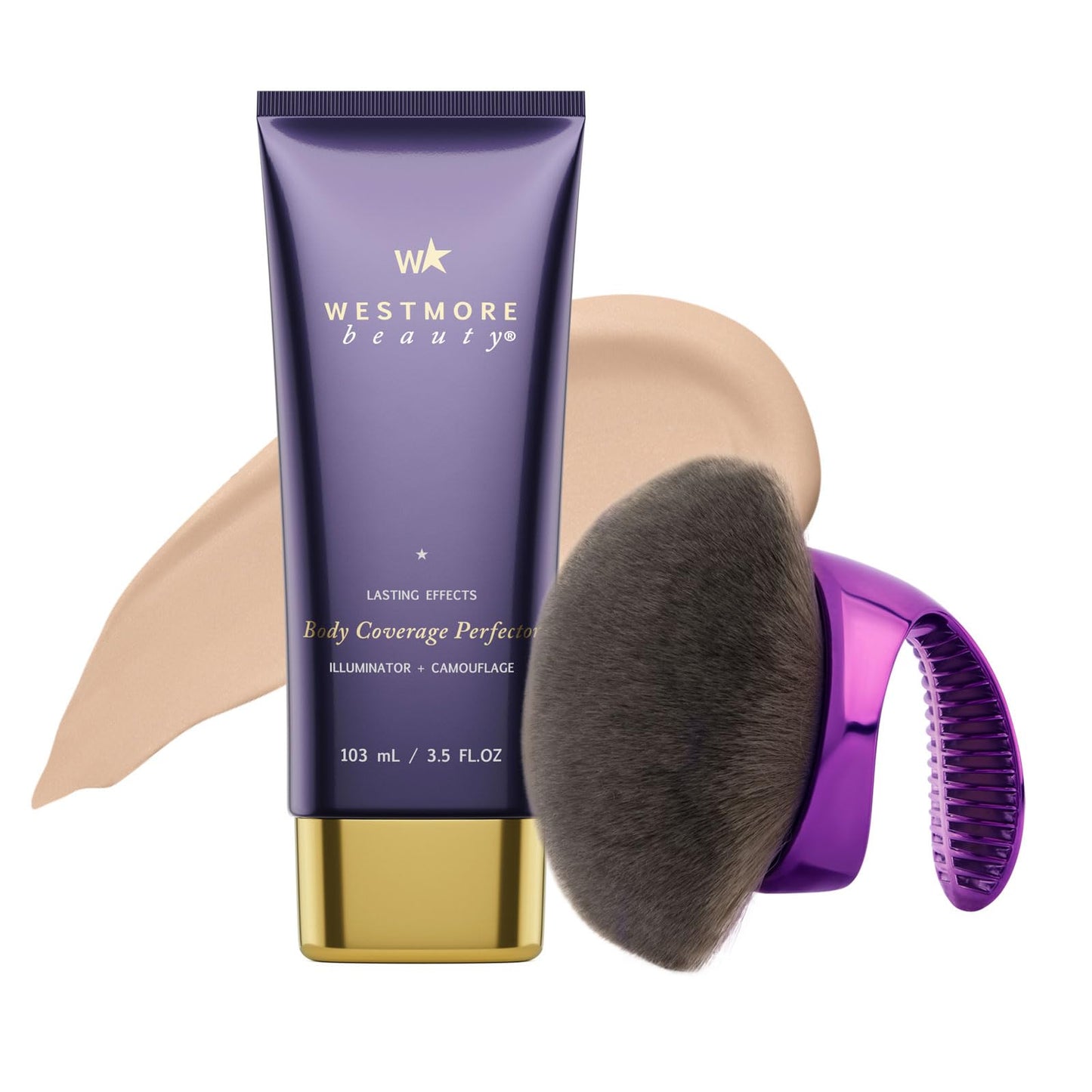 Westmore Beauty Body Coverage Perfector x Blend & Blur Body Brush Kabuki Brush - Waterproof Leg & Body Makeup - Tattoo Cover Up Makeup - 7 Oz Natural Radiance
