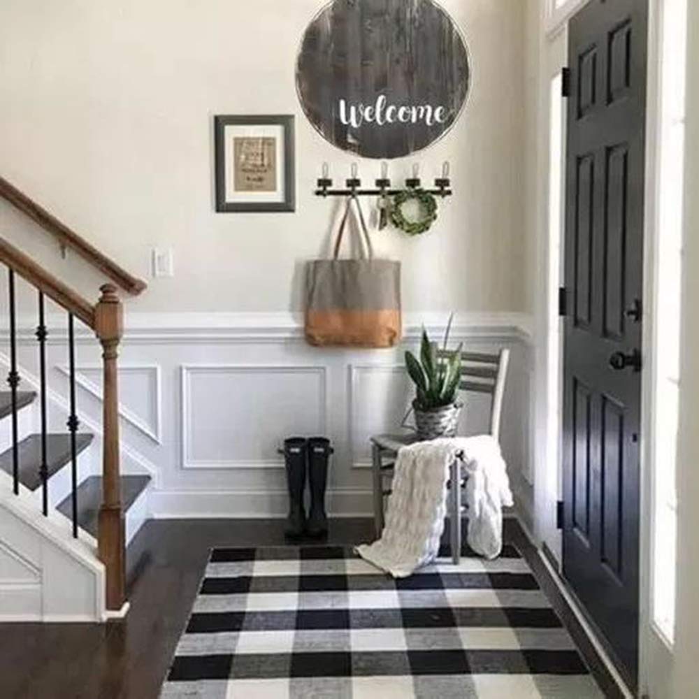 Christmas Door Mat Outdoor 35.4''x59'' Buffalo Plaid Christmas Decor Rug Cotton Hand-Woven Layered Door Mats Washable Carpet for Front Porch, Kitchen, Farmhouse, Entryway