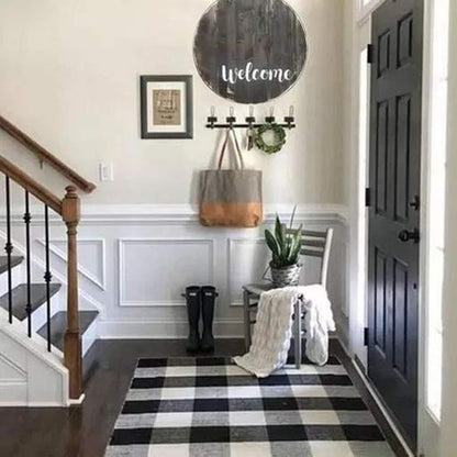 Christmas Door Mat Outdoor 35.4''x59'' Buffalo Plaid Christmas Decor Rug Cotton Hand-Woven Layered Door Mats Washable Carpet for Front Porch, Kitchen, Farmhouse, Entryway