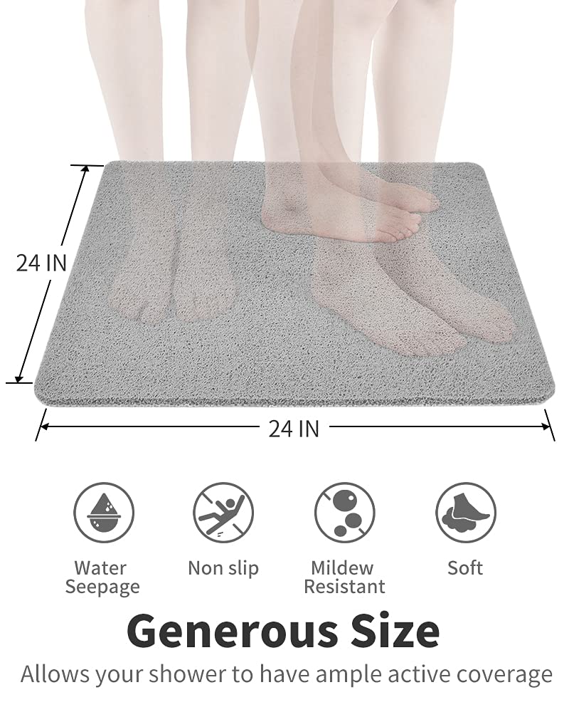 Non Slip Shower Mat, Comfortable Bath mat for Textured Surface,Quick Drying Easy Cleaning Shower Floor Mat for Wet Area,Without Suction Cups Pink 24 x 24