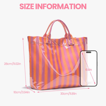Striped PVC Tote Bag Large Glossy