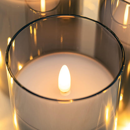 ANGELLOONG Gold Candles for Bathroom Decor, Glass Flameless Candles with Remote, Battery Operated LED Pillar Fake Candles with Timer for Christmas Home Fireplace Mantle Fall Decor
