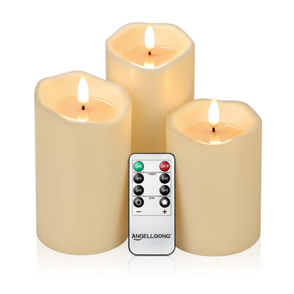 ANGELLOONG Gold Candles for Bathroom Decor, Glass Flameless Candles with Remote, Battery Operated LED Pillar Fake Candles with Timer for Christmas Home Fireplace Mantle Fall Decor