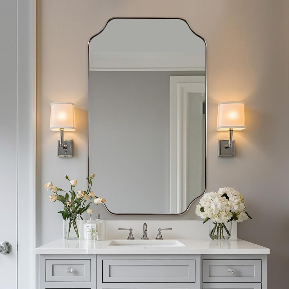 ANDY STAR Unique Rectangle Wall Mirror, 24"x32" Black Mirror, Modern Mirror with Aesthetic Scalloped Edge Design Ideal for Bathroom, Bedroom or Entryway, Thin Frame Deep 1’’