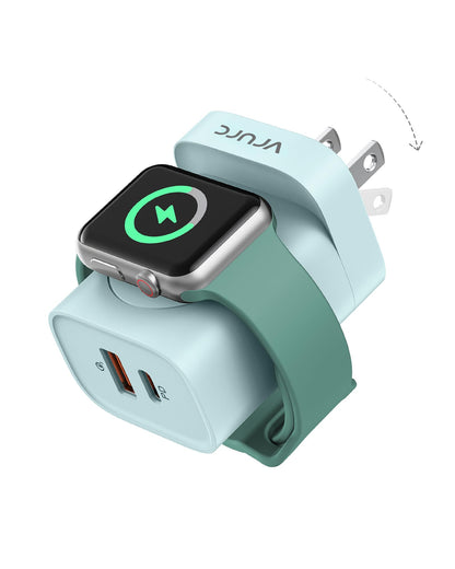 VRURC Fast Charger for Apple Watch, Built-in Wireless Magnetic Charging Station for iWatch SE/11/10/9/8/7/6/5/4, PD 20W USB C Charging Block, Foldable Wall Charger for iPhone 17/16/15/14/13-White