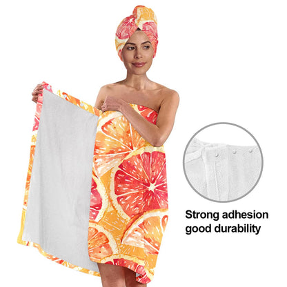 Strawberry Print Bath Wrap and Hair Drying Towel Set – Microfiber Quick Dry Shower Body Wrap for Women, Absorbent Spa Skirt with Elastic Band and Cute Bow Design (Strawberry 1)