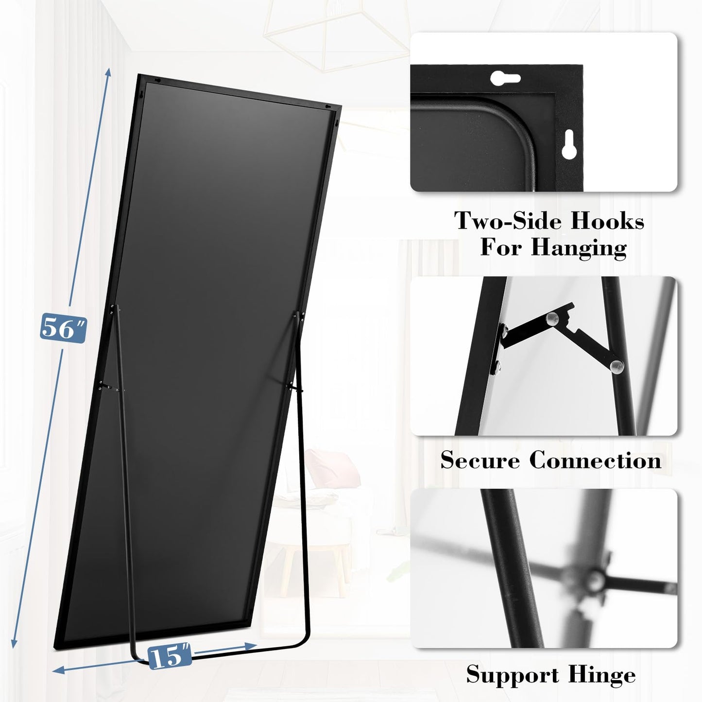 DUMOS 59"x16" Arched Full Length Mirror with Stand