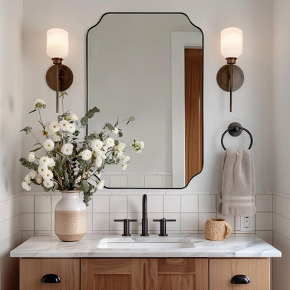 ANDY STAR Unique Rectangle Wall Mirror, 24"x32" Black Mirror, Modern Mirror with Aesthetic Scalloped Edge Design Ideal for Bathroom, Bedroom or Entryway, Thin Frame Deep 1’’