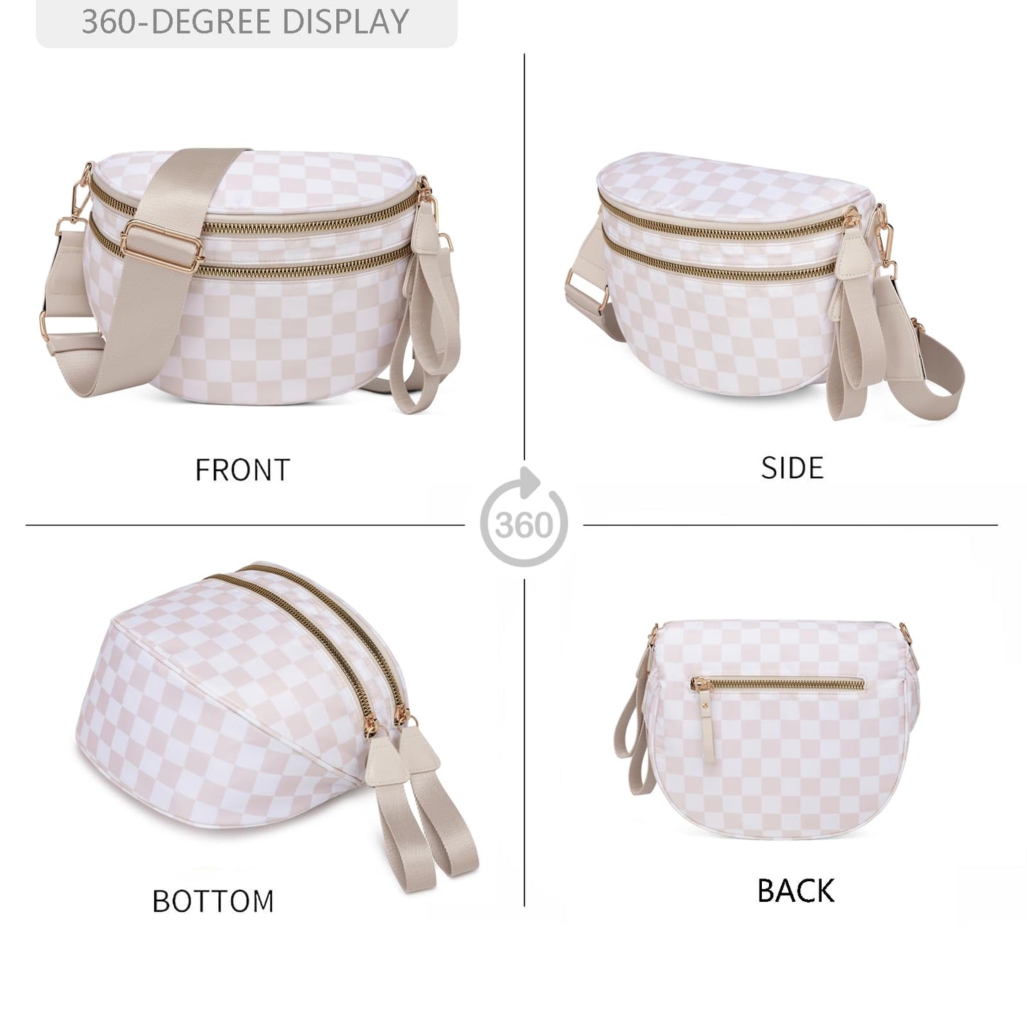 Pure Colour Crossbody Bum Bags for Women Spacious Checkered Cross body Bag Nylon Trendy Fanny Pack for Travel