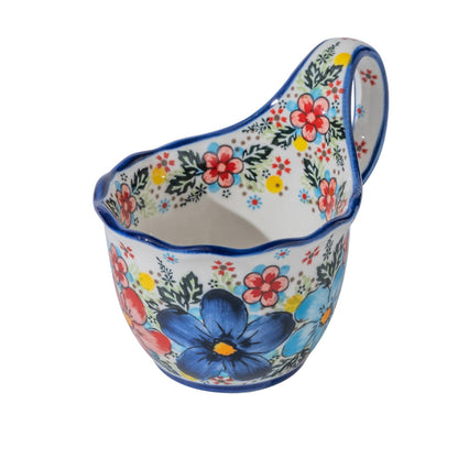 ALMA Handpainted Microwavable Soup Bowl with Loop Handle 18.6oz, Cereal Bowl With Handle Great for Berry, Fruits, Chili, Stew, Ice cream,Floral Soup Mug for Women