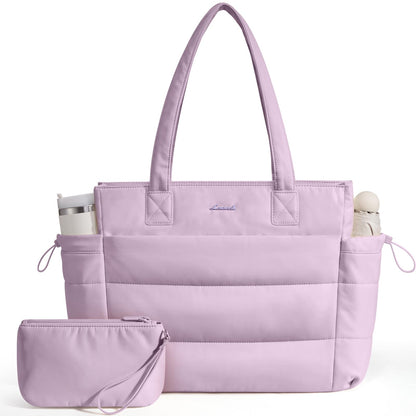 Lovevook Tote Bag for Women with Giant Tumbler Holder Pocket, Puffer Work Travel Laptop Handbag with Zipper for Nurse Teacher