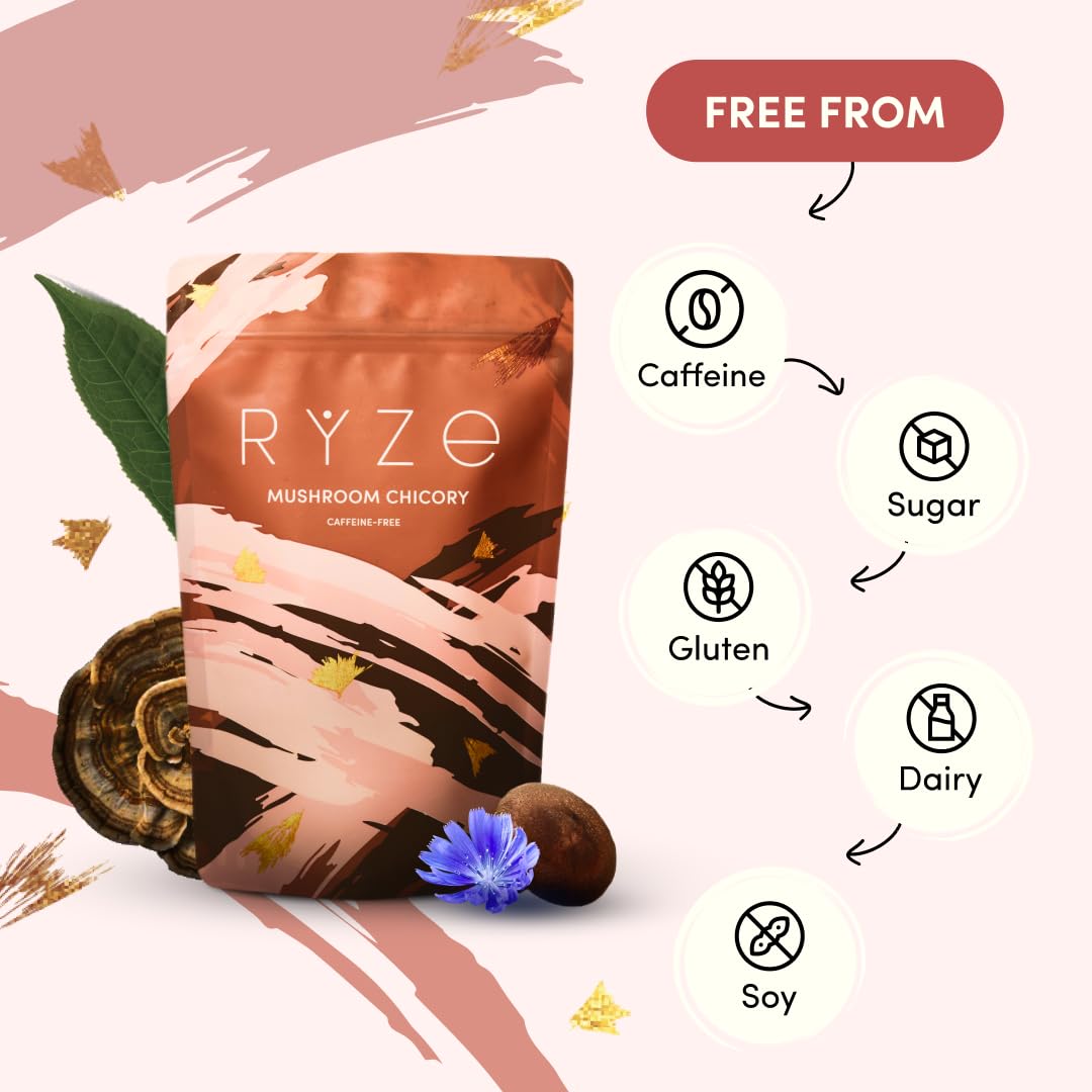 RYZE SUPERFOODS Mushroom Medium Roast Coffee USDA Organic with 6 Adaptogenic Mushrooms, USA Grown Instant Coffee for Better Energy, Focus Digestion Immunity with Lions Mane & Turkey Tail 30. Pack of 1
