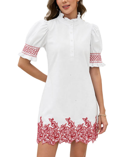 YEXPINE Women's Summer Embroidered Mini Dress