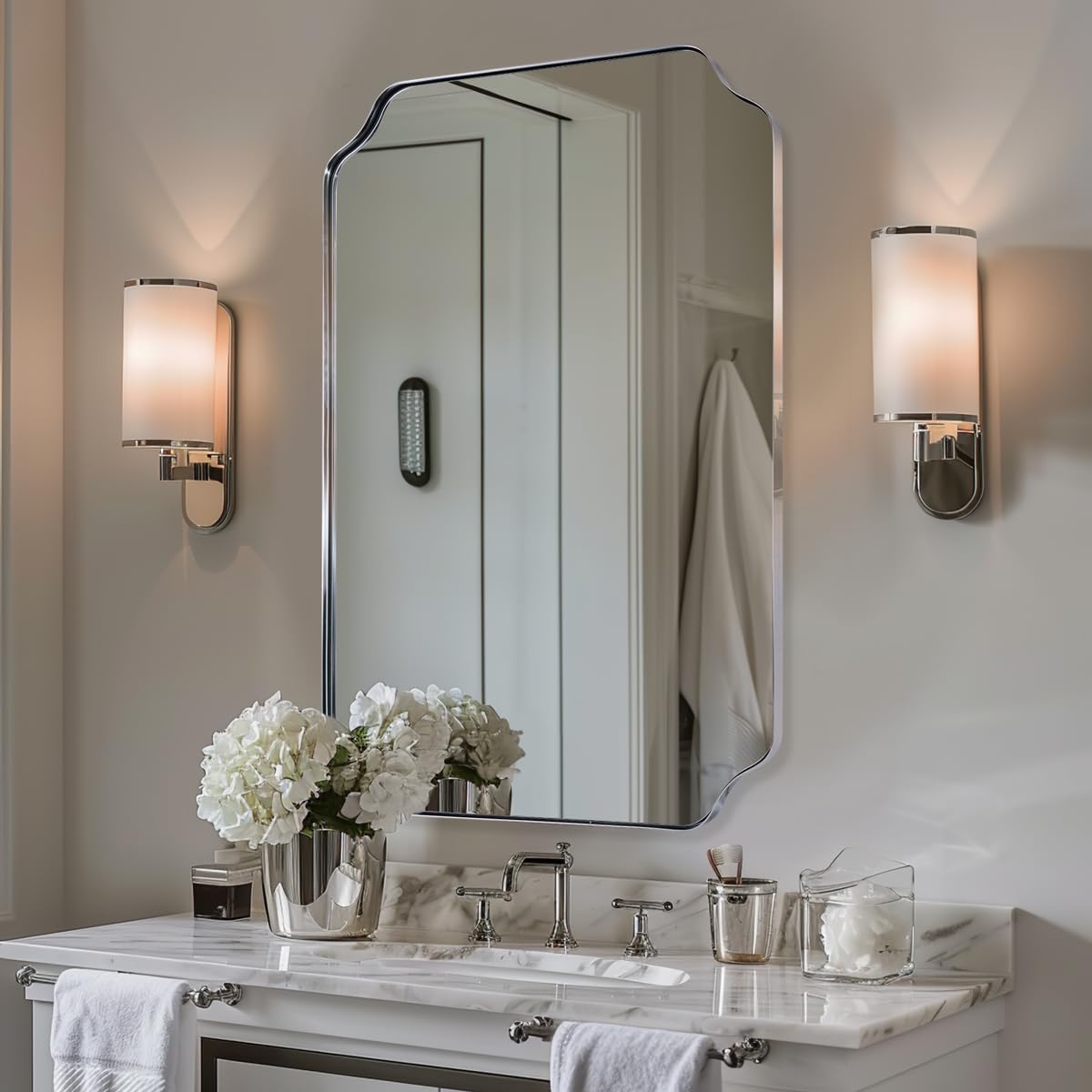 ANDY STAR Unique Rectangle Wall Mirror, 24"x32" Black Mirror, Modern Mirror with Aesthetic Scalloped Edge Design Ideal for Bathroom, Bedroom or Entryway, Thin Frame Deep 1’’