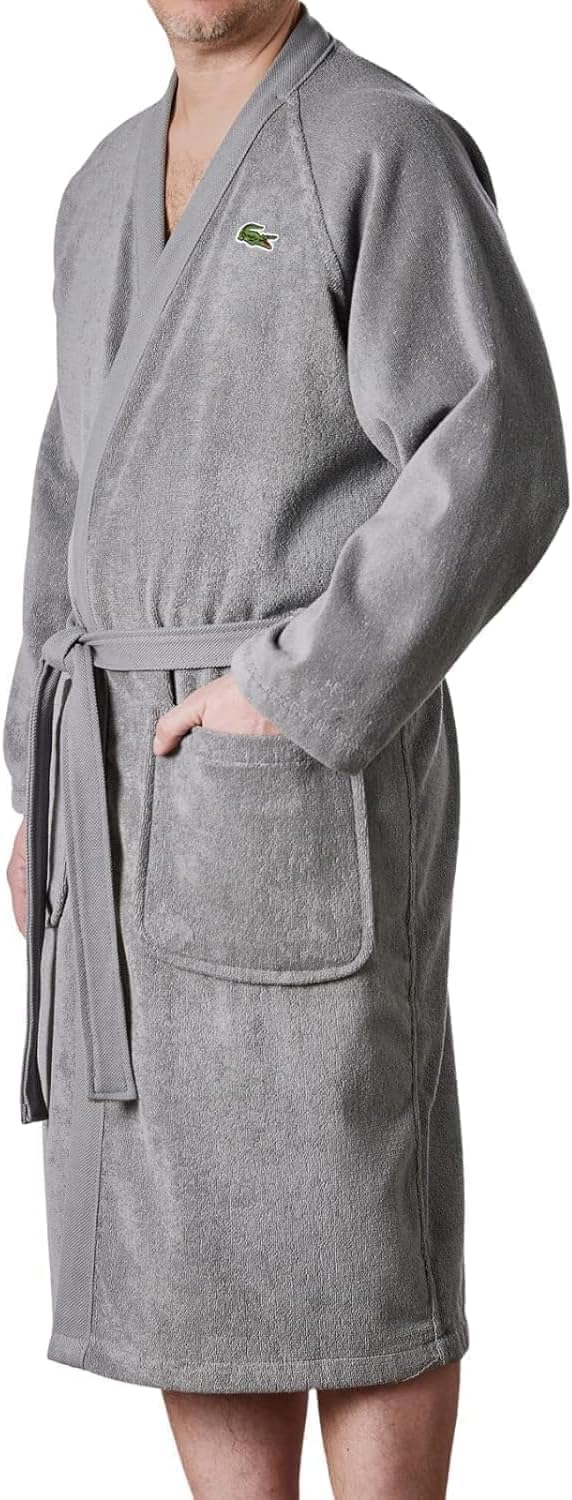 Lacoste Classic Pique Bath Robe, 100% Soft Cotton Terry, Unisex Adult Bathrobe, Absorbent & Quick Drying, One Size Fits Most