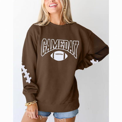 FAYALEQ Game Day Sweatshirts Women Football Sweatshirt Football Rugby Pullovers Casual Game Day Fan Pullover Top