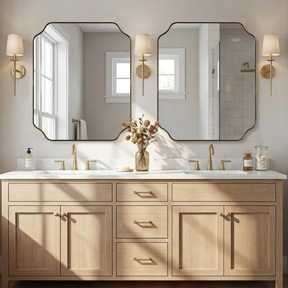 ANDY STAR Unique Rectangle Wall Mirror, 24"x32" Black Mirror, Modern Mirror with Aesthetic Scalloped Edge Design Ideal for Bathroom, Bedroom or Entryway, Thin Frame Deep 1’’