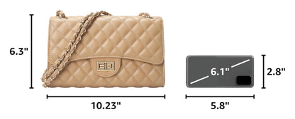 Quilted Leather Crossbody Bags for Women Trendy Ladies Shoulder Purse Satchel HandBag with Chain Strap