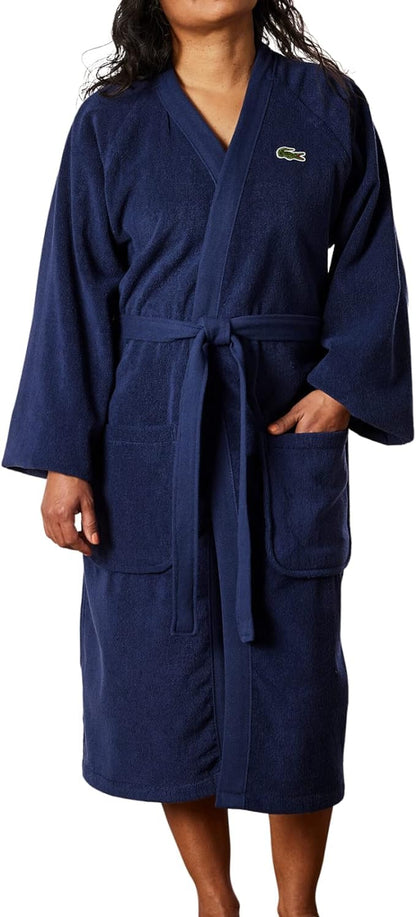 Lacoste Classic Pique Bath Robe, 100% Soft Cotton Terry, Unisex Adult Bathrobe, Absorbent & Quick Drying, One Size Fits Most