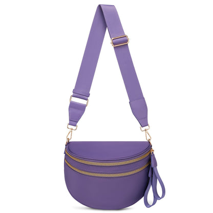 Pure Colour Crossbody Bum Bags for Women Spacious Checkered Cross body Bag Nylon Trendy Fanny Pack for Travel