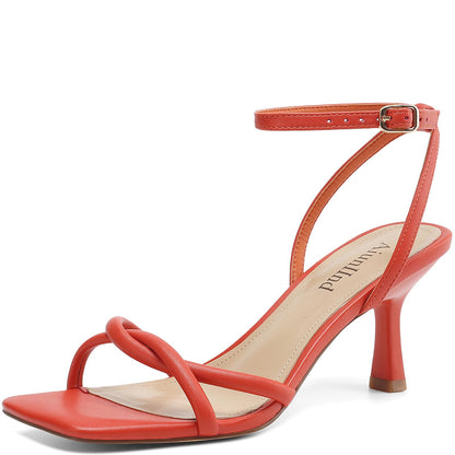 AIUNIIND Women's Kitten Low Heel Sandals, Strappy Square Open Toe 2.5 inch | Adjustable Ankle Strap, Comfortable All Day, for Summer, Going out, Dress, Party, Prom, Wedding Guest Occasions