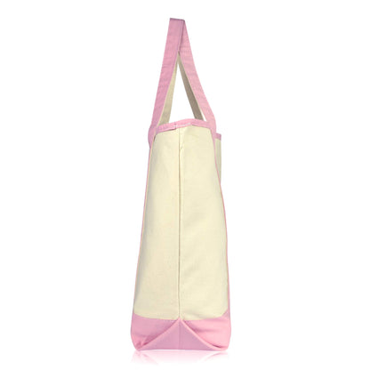 Dalix Women's Cotton Canvas Tote Bag Large Shoulder Bags Pink Monogram a - Z | Large