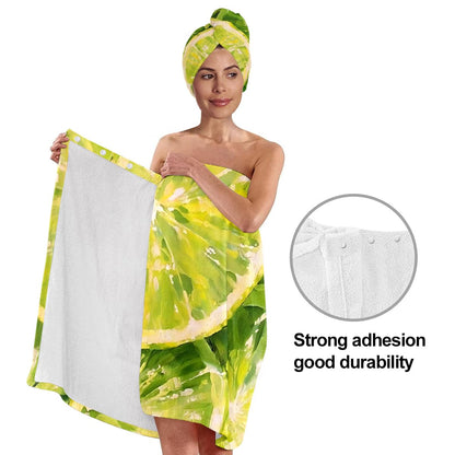 Strawberry Print Bath Wrap and Hair Drying Towel Set – Microfiber Quick Dry Shower Body Wrap for Women, Absorbent Spa Skirt with Elastic Band and Cute Bow Design (Strawberry 1)