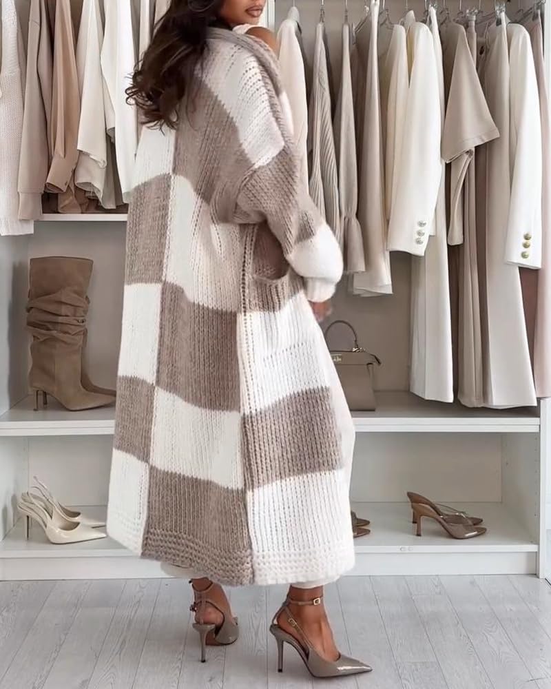 CHICME Open Front Oversized Long Knit Cardigan Sweater with Pockets