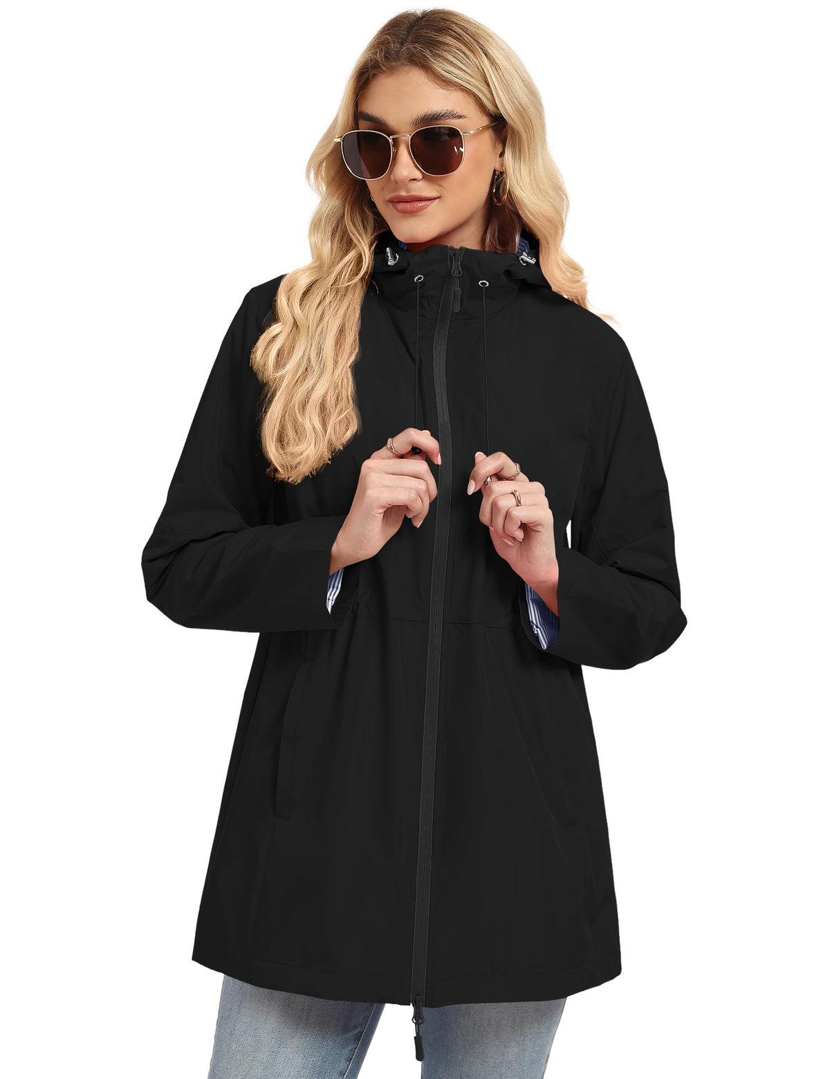 TCOT Rain Jacket Women Lined Raincoats Waterproof Hooded Long Trench Coat