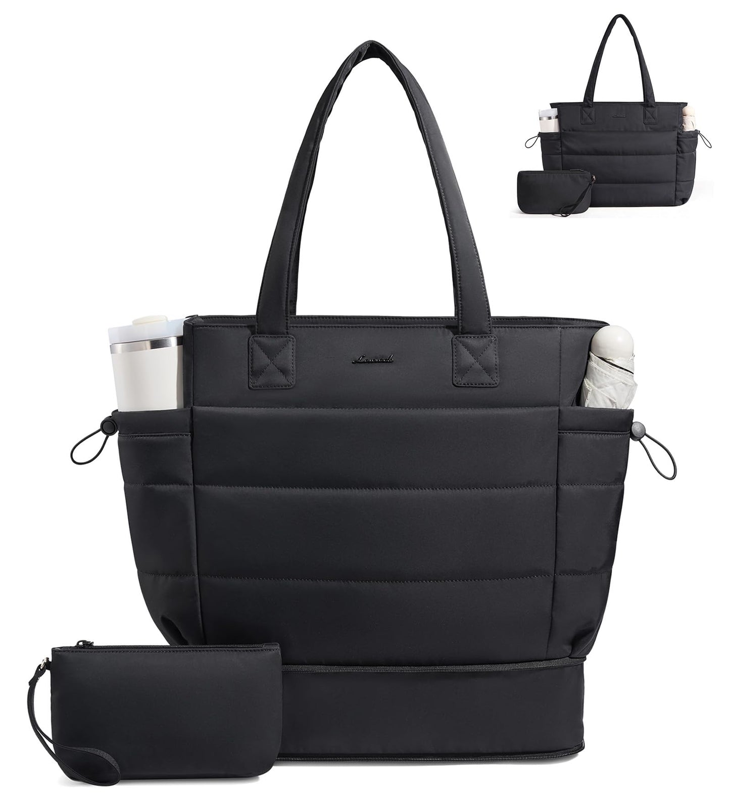 Lovevook Tote Bag for Women with Giant Tumbler Holder Pocket, Puffer Work Travel Laptop Handbag with Zipper for Nurse Teacher