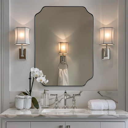 ANDY STAR Unique Rectangle Wall Mirror, 24"x32" Black Mirror, Modern Mirror with Aesthetic Scalloped Edge Design Ideal for Bathroom, Bedroom or Entryway, Thin Frame Deep 1’’