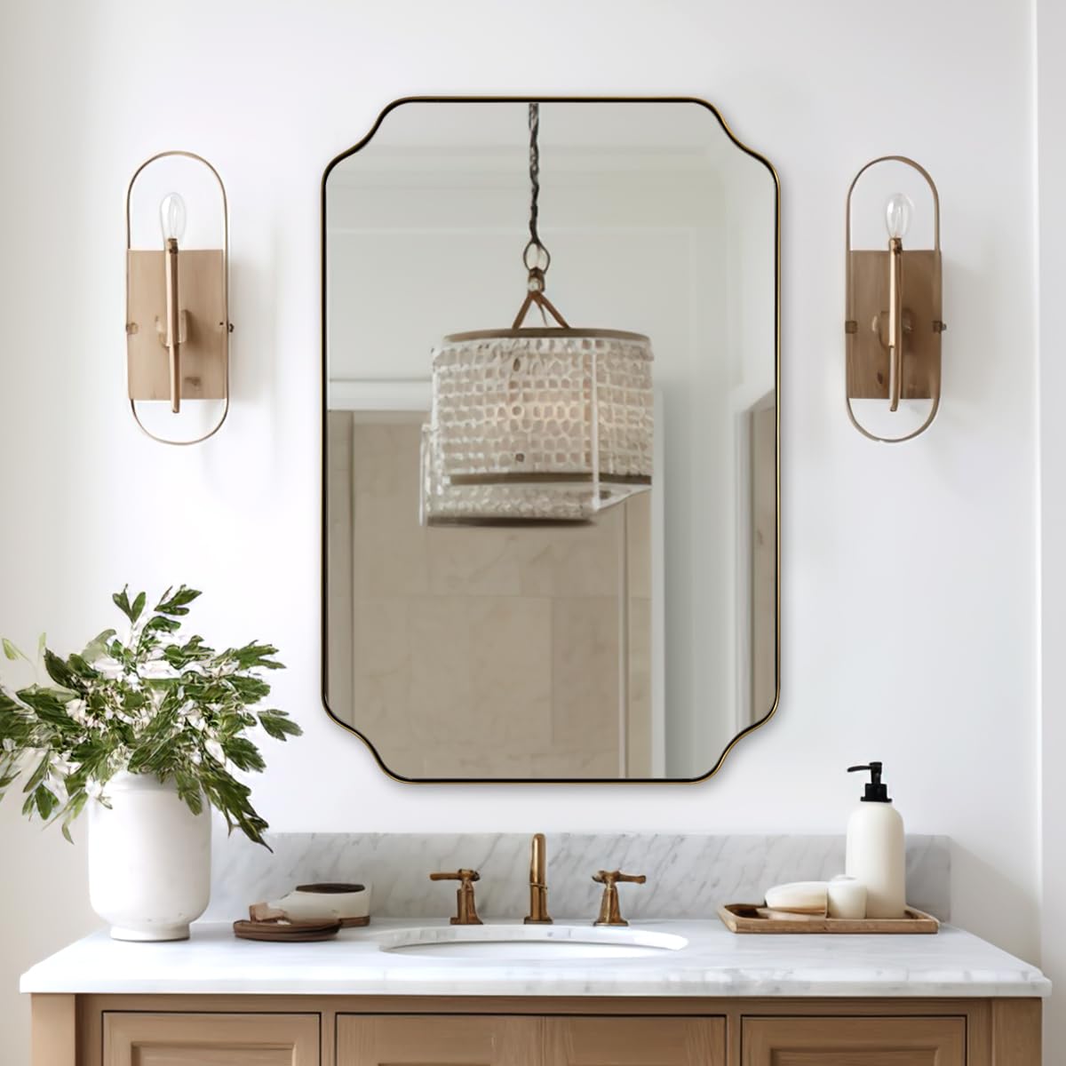 ANDY STAR Unique Rectangle Wall Mirror, 24"x32" Black Mirror, Modern Mirror with Aesthetic Scalloped Edge Design Ideal for Bathroom, Bedroom or Entryway, Thin Frame Deep 1’’