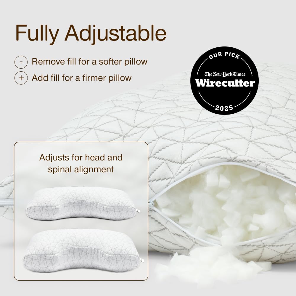 Coop Home Goods Original Adjustable Pillow, Queen Size Bed Pillows for Sleeping, Cross Cut Memory Foam Pillows - Medium Firm Back, Stomach and Side Sleeper Pillow, CertiPUR-US/GREENGUARD Gold