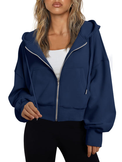Trendy Queen Womens Zip Up Hoodie Lightweight Sweatshirt Drop Shoulder Casual Athletic Jacket