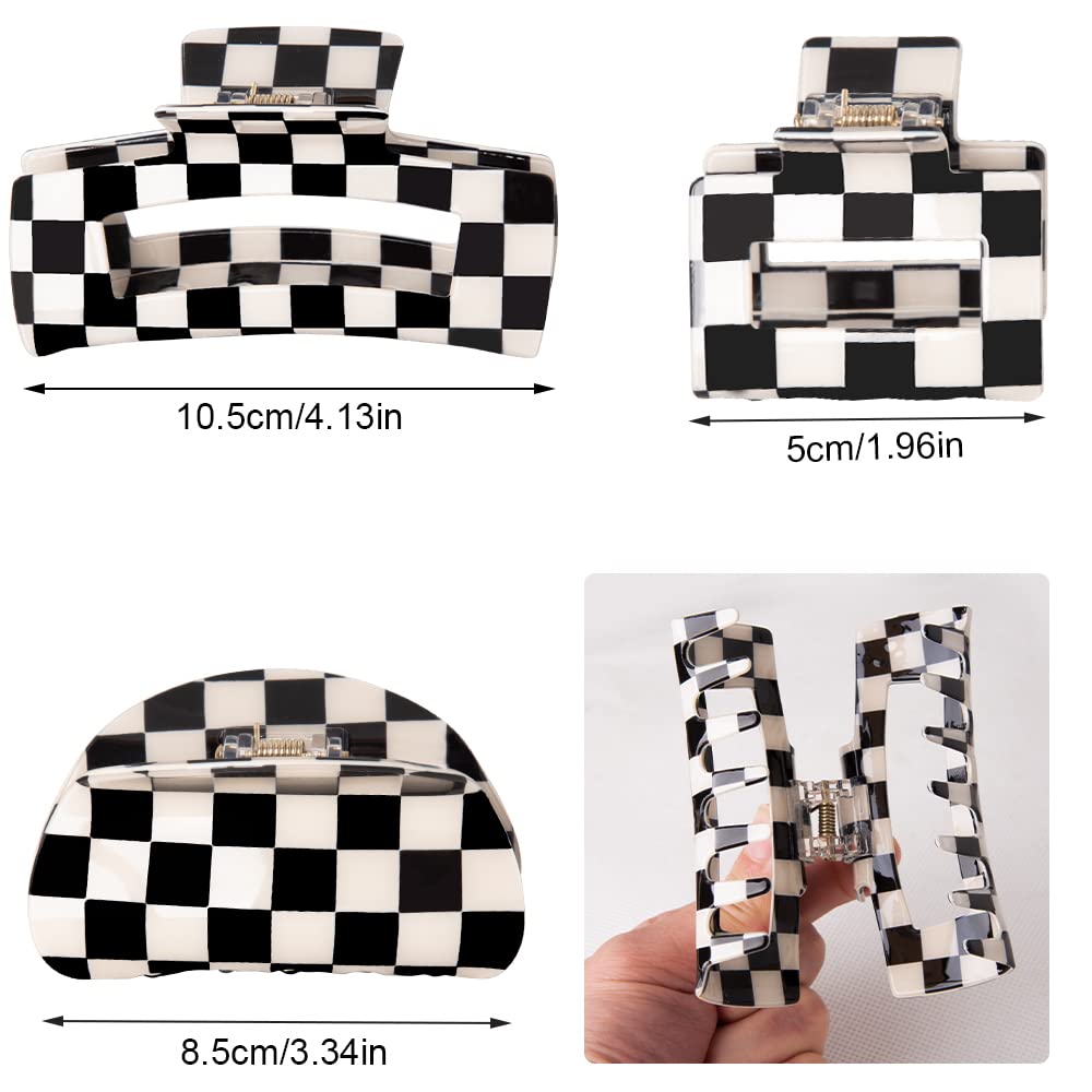 Vintage Checkered Y2K Hair Barrettes, Aesthetic 3Pcs Claw Clips for Women and Girls