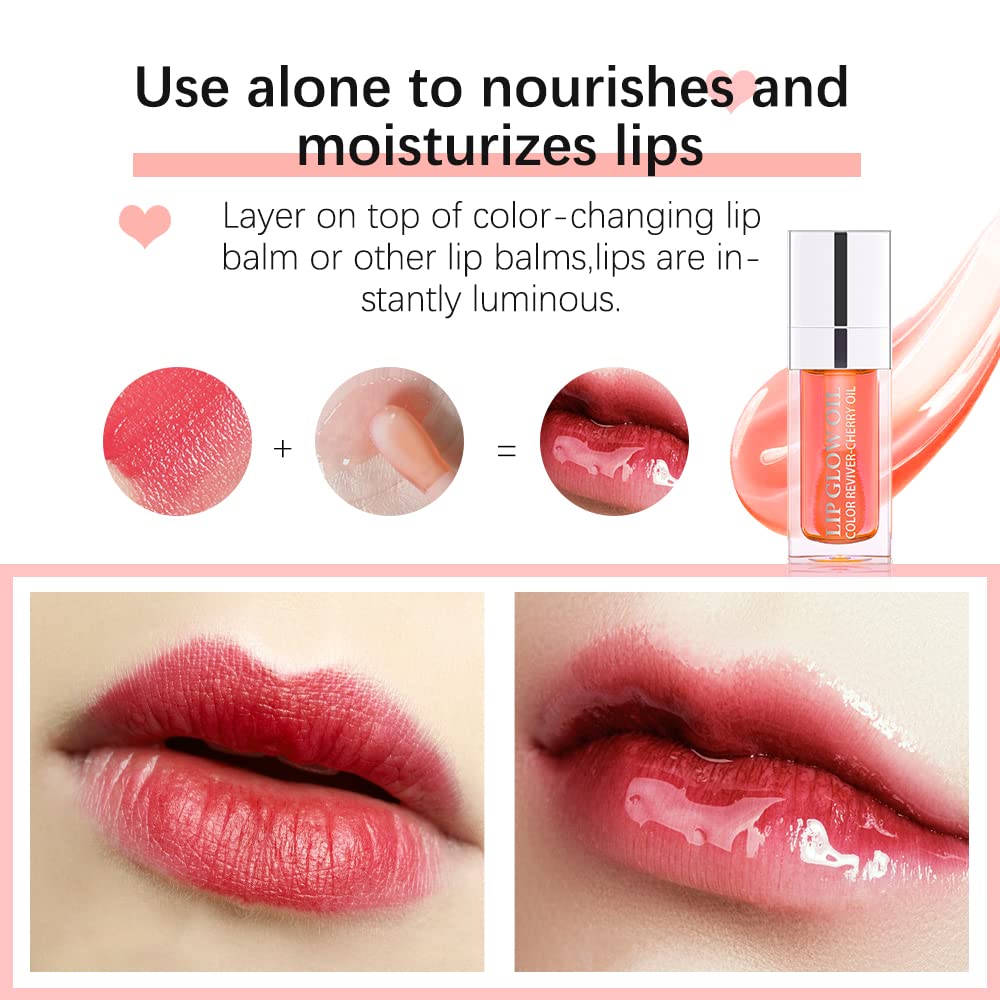 Sokgo Hydrating Lip Glow Oil, Plumping Lip Gloss, Moisturizing Lip Oil Gloss, Transparent Moisturizing Lip Balm, Natural Lip Plumper (Cherry)