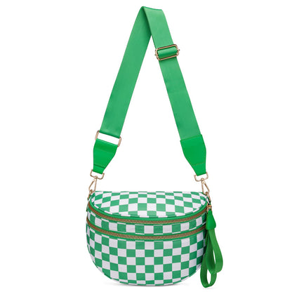 Pure Colour Crossbody Bum Bags for Women Spacious Checkered Cross body Bag Nylon Trendy Fanny Pack for Travel