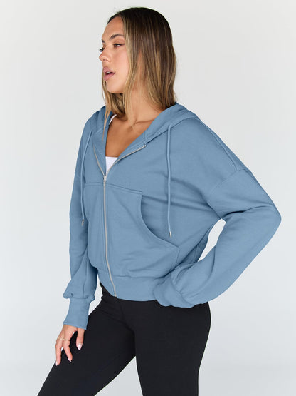 Trendy Queen Womens Zip Up Hoodie Lightweight Sweatshirt Drop Shoulder Casual Athletic Jacket