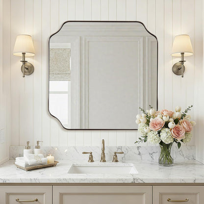 ANDY STAR Unique Rectangle Wall Mirror, 24"x32" Black Mirror, Modern Mirror with Aesthetic Scalloped Edge Design Ideal for Bathroom, Bedroom or Entryway, Thin Frame Deep 1’’