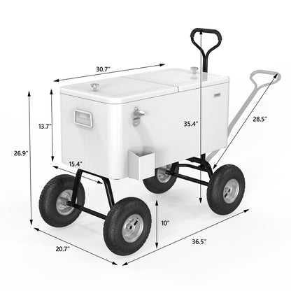 VINGLI 80 Quart Wagon Rolling Cooler Ice Chest, w/Long Handle and 10" Wheels, Portable Beach Patio Party Bar Cold Drink Beverage, Outdoor Park Cart on Wheels