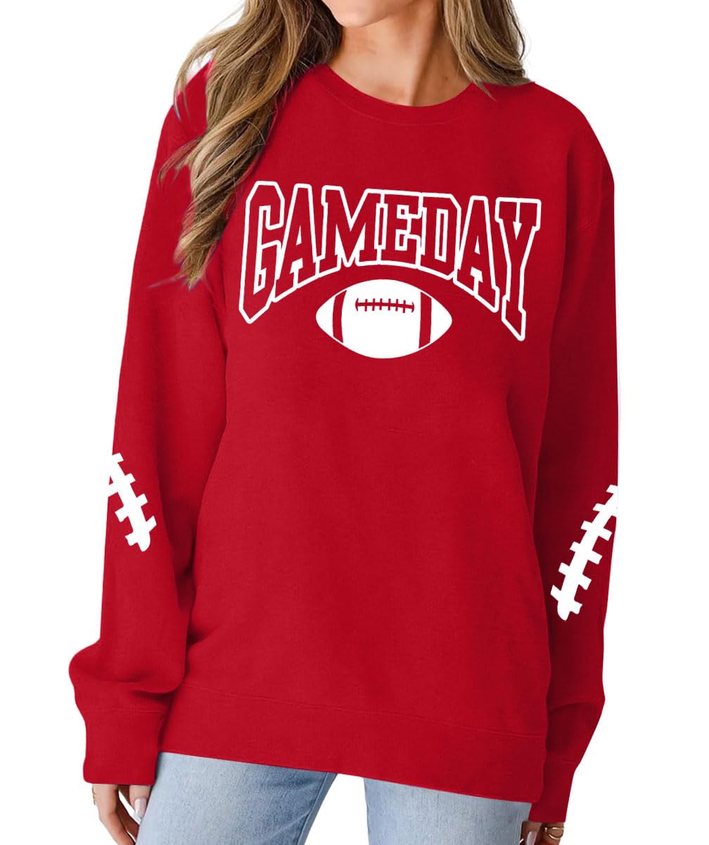 FAYALEQ Game Day Sweatshirts Women Football Sweatshirt Football Rugby Pullovers Casual Game Day Fan Pullover Top