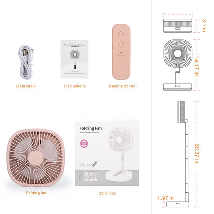 Magesh Portable Pedestal Fan - Foldaway Standing Fan Foldable Desk Fan, Use 7200Mah Rechargeable Battery, Remote Control Telescopic 4 Speed Quiet Timer Fan for Home Kitchen Outdoor Camping (Pink)