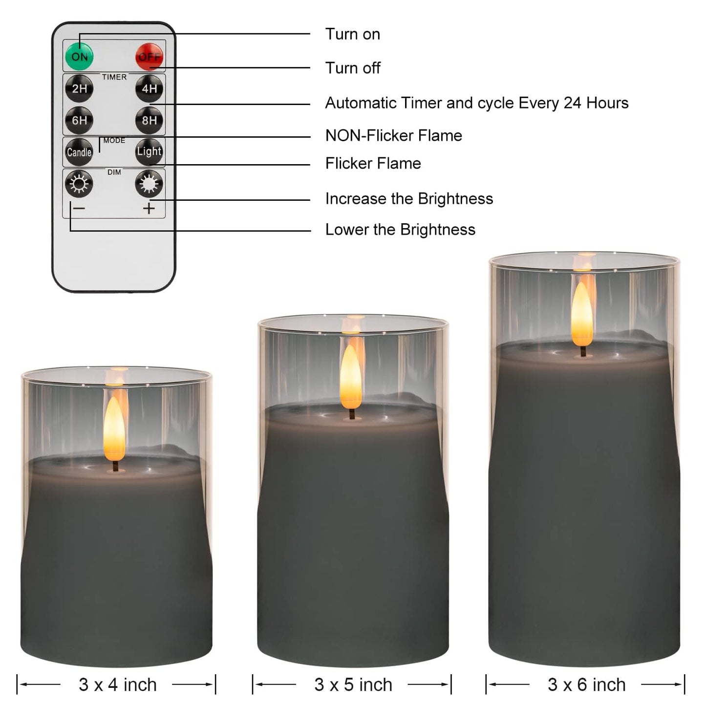 ANGELLOONG Gold Candles for Bathroom Decor, Glass Flameless Candles with Remote, Battery Operated LED Pillar Fake Candles with Timer for Christmas Home Fireplace Mantle Fall Decor
