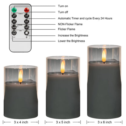 ANGELLOONG Gold Candles for Bathroom Decor, Glass Flameless Candles with Remote, Battery Operated LED Pillar Fake Candles with Timer for Christmas Home Fireplace Mantle Fall Decor